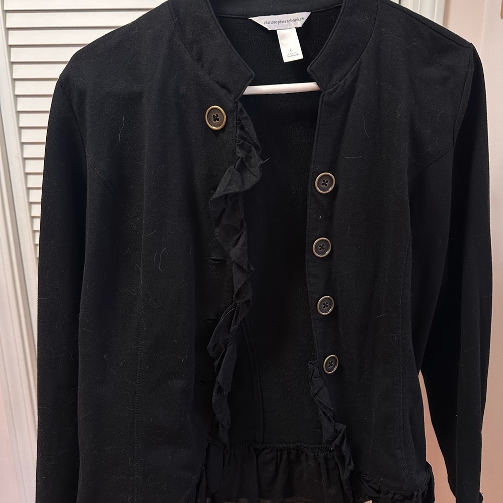 Christopher & Banks Black Ruffled Blazer